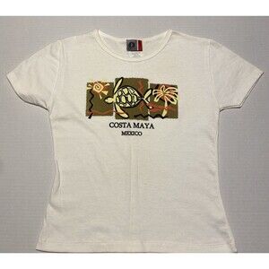 Vintage Y2K Arizona Jean Co Destination Mexico Womens White Baby Tee Fit T-Shirt